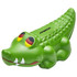 A green crocodile-shaped stress toy with textured skin and distinctive eyes. Features a logo on the side.