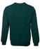 A green jumper with long sleeves and a rounded neckline, featuring ribbed cuffs and hem. There is a logo on the back.