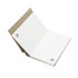 A recycled notebook with a brown cover and white pages, featuring a logo on the front and the inner pages.