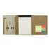 An A5 notepad in a kraft folder, featuring stationery items like a ruler, pencils, and sticky notes in various colours.
