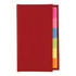 A red book with multiple coloured sticky note marker strips peeking out from the side. It has a logo on the cover.