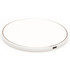A round wireless charging dock in white with a subtle silver edge. Includes a USB port for charging.