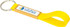 A yellow silicone sling keyring with a dome-indent and a branding logo.