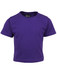 A purple infant t-shirt with short sleeves and a round neckline, featuring a logo on the inside tag.