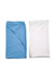 A baby blanket set featuring a light blue blanket and a white blanket, folded neatly next to each other.