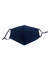 A navy blue middle seamed cotton face mask with adjustable toggles for a secure fit. Features branding.