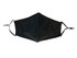 A black middle seamed cotton face mask with adjustable toggles and ear loops. Features a logo.