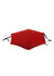A red cotton face mask with adjustable toggles and a middle seam. Features black ties for a secure fit.