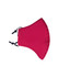 A red cotton face mask with adjustable toggle and middle seam. Features a logo on the side.