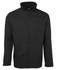 A black jacket featuring a zip front and high collar, designed for casual wear. It has branding on it.