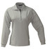 A light grey long-sleeve polo shirt for women with a collar and buttons, featuring a logo.
