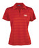 A red striped polo shirt for ladies, featuring a logo on the chest and a classic collar design.