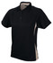 Black and beige ladies' polo shirt with a collar and buttons, featuring an embedded logo.