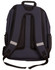 A navy backpack featuring padded adjustable straps, mesh side pockets, and a top handle. It includes branding on the surface.