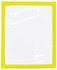 A plastic pocket with a yellow border, featuring a clear centre for inserting documents or cards.
