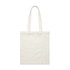 A cream tote bag with long handles, featuring a simple design and branded logo.