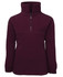 A maroon 1/2 zip polar fleece jacket featuring a high collar and a zippered front. It has a logo on it.