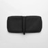 A black recycled zip wallet with a textured exterior, showcasing its open design and interior compartments.