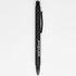A black plastic pen with a clip, featuring a logo on its side.