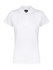 A white ladies' polo shirt with short sleeves and a collar, featuring a branded label.