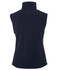A navy polar vest featuring a high collar and a sleeveless design. It has a logo on the front.