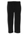 Black track pants with an elastic waistband and side pockets, featuring a branding logo.