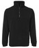 A black polar fleece jumper with a 1/2 zip collar and long sleeves, featuring a logo on the chest.