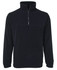 A black polar fleece jumper with a half zip and long sleeves, featuring a simple design and a logo.