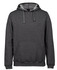 A grey hoodie with a front pocket and drawstring hood. It has a branded logo on the front.