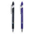 A set of two metal pens: one black and one purple, featuring a branding logo on each.
