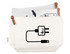 A cream-coloured travel set featuring two pouches with leather accents and minimalist designs, including a logo.