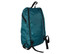 A teal fold-up backpack with black straps, featuring a logo on the front.
