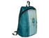 A teal fold-up backpack with mesh side pockets and a logo on the front. Features contrasting green and white details.