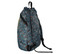 A full-colour fold-up backpack in shades of blue with a playful pattern, featuring adjustable black straps and a logo.
