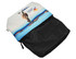 A toiletry/makeup bag featuring a colourful design with a kangaroo, black base, and a logo.