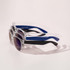 Three pairs of Haze sunglasses, featuring clear frames with purple lenses, and arms in blue and black.