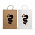 Two paper show bags, one in brown and one in white, both featuring a black snake logo.