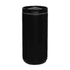 A drink bottle featuring a black vacuum tumbler design with a lid and a logo.