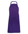 A purple workwear apron with a pocket and an adjustable neck strap. It features a logo.