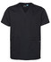 A black unisex scrub top with a V-neck, short sleeves, and multiple pockets. It features a logo on the side.