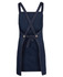 A navy blue cross back denim apron featuring a tied waist and a logo. Suitable for workwear use.