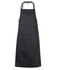 A black apron with colour straps, featuring a front pocket and an adjustable neck strap.