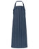 A navy blue striped apron without a pocket, featuring a halter neck and an adjustable strap.