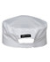 A white chef's vented cap with a mesh back and an elastic adjustment. Features a branded label.