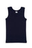A navy blue baby singlet with a sleeveless design and a simple, classic cut. Features a label inside.