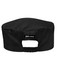 A black chef's cap featuring an elastic band at the back and a brand logo.