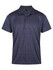 A navy blue men's polo shirt with a subtle textured pattern and a collar. It features a logo on the chest.