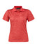 A red ladies polo shirt featuring a classic collar and a logo on the label.