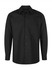 A black long sleeve button-up shirt featuring a pocket and a subtle logo.
