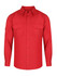 A red men's long sleeve button-up shirt featuring two chest pockets and a branded logo.